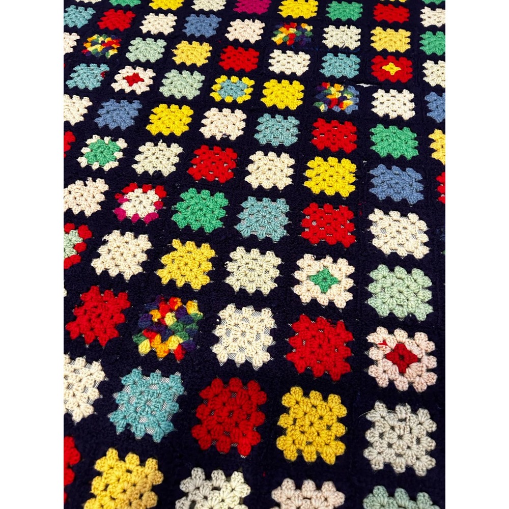 Vintage Crocheted Granny Square Afgan Large Colorful Handmade Blanket